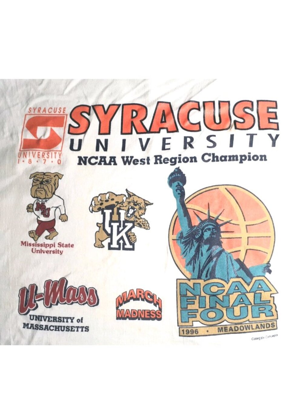 SYRACUSE ORANGE 1996 FINAL FOUR NCAA Fruit of the Loom 3XL SU/KU/UMASS/MISS ST